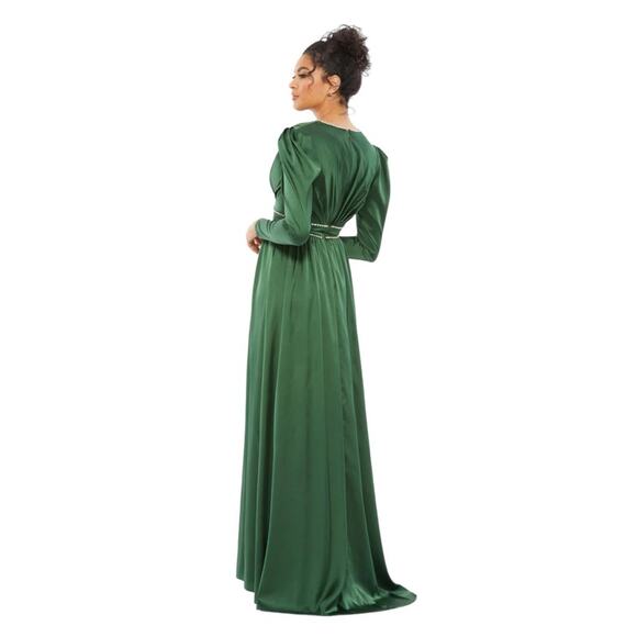 NWT IEENA for MAC DUGGAL 55702 Emerald Green Rhinestone Trim Puff Sleeve Gown - Picture 13 of 13